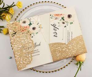 优雅玫瑰金闪光口袋信封婚礼邀请卡激光切割三重邀请贺卡派对装饰 - Product Image 4