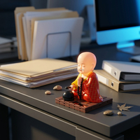 Grande figurine de moine solaire auto-agitant avec tambour, décoration de voiture et de maison, statue de Bouddha Feng Shui, joli ornement zen, cadeau religieux