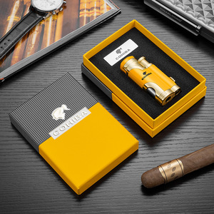 Briquet à cigares double flamme avec perce-cigares, coupe-vent en alliage, style moderne rétro de luxe pour cigares, boîte cadeau personnalisable, vente en gros - Product Image 5