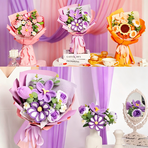 Elegant Romantic Mixed <b>Flower</b> Bouquet Handmade Crochet <b>Flower</b> Bouquet for Holiday Gift Decor <b>Artificial</b> Long-Lasting Bouquet - Product Image 5