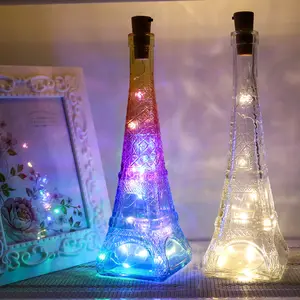 LED şarap şişesi mantarı bakır tel peri ışıkları Led dize pil işletilen açık güneş peri ışıkları mantar ile