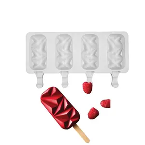 OKSILICONE Mini 4 cavidades molde de barra de helado de silicona blanca reutilizable DIY forma divertida máquina de helados con 50 Uds palos de madera