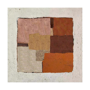 Abstract Color Block Texture Hand Painted Oil Painting <b>Square</b> White <b>Frame</b> Wabi Sabi Style Minimalist Living Room Decorative Art - Product Image 4