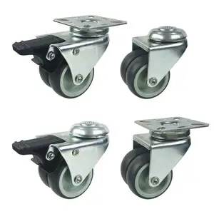 50mm 75mm Light Duty TPR Twin Wheel Caster With Full Lock No Scratch Silent No Floor Marks Dual Wheel Castor For Furniture