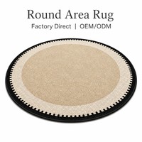 Tapis de salon rond moderne rétro, tapis circulaire sur mesure de style mid-century, tapis antidérapant à bordure festonnée noire en polyester, tapis OEM