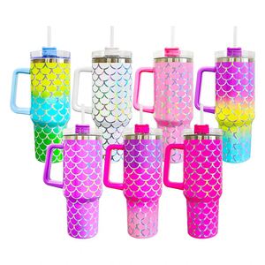 แก้วกาแฟทรงเมอร์เมดสีไล่ระดับแบบโฮโลแกรม ขนาด 40 ออนซ์ พร้อมฝาและหลอด - Product Image 3