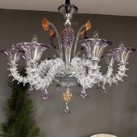 Lustre en verre floral coloré d'inspiration Murano européenne, 8 lumières, lampe suspendue artistique pour hall d'hôtel, restaurant