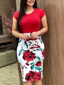 Vestido de noche de talla grande para mujer, elegante, Sexy, Floral, lápiz, manga corta, informal, para fiesta, <span class=keywords><strong>2020</strong></span> - Product Image 2