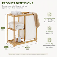 Panier à linge en bambou naturel, stable et durable, avec barre de suspension et étagères de rangement pour une utilisation domestique soucieuse de la santé