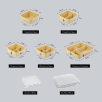 Barquette alimentaire jetable en papier kraft brun à 4 compartiments avec couvercle pour emballage alimentaire, boîte à lunch, conteneur à emporter