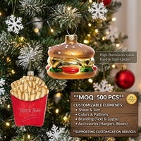 Boule de Noël en verre Foodie, sphère décorative personnalisée, hamburger et frites, ornement festif pour cuisine et salle à manger, logo sur mesure, en borosilicate