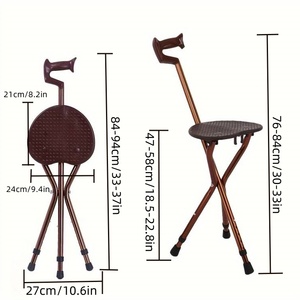 シート付き杖アルミニウム合金松葉杖椅子伸縮式折りたたみ式3本足杖老人用杖シート付き杖 - Product Image 2