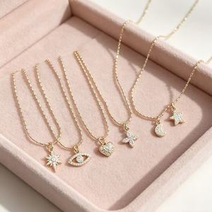 18K Gold Plated CZ Diamond Charm Pendant <b>Necklace</b> for Women Dainty Star <b>Moon</b> Heart Jewelry Wholesale - Product Image 4