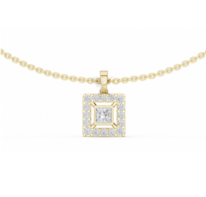 Collar Geométrico Plateado con Colgante de Diamante Natural Cuadrado Estilo Art Deco, Corte Princesa, Halo, Joyería Fina, Regalo - Product Image 1