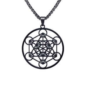 Kalung liontin kubus Metatrons baja tahan karat rantai Mandala penyembuhan Digital untuk wanita - Product Image 1