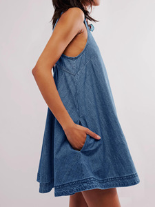 Robe longue en jean ample sans manches à col rond avec poches pour femme 2026 - Product Image 5
