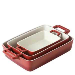 Good price New product bakeware sets ceramic baking dish with handle rectangular baking pans for cooking