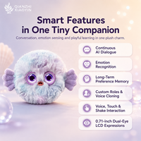 Peluche Grande de Puffo Morado con IA, en Posición Acostada, Cara de Muñeca ABS, Lazo Dorado, Clon de Voz, Modelo ChatGPT, 66+ Idiomas, Carga USB, 2.4G