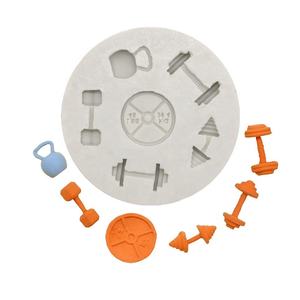 <span class=keywords><strong>Moule</strong></span> en silicone DIY pour décoration de gâteaux et fondants, motif rond 3D de 6 équipements sportifs classiques (haltères, disques, poids à lancer) - Product Image 1