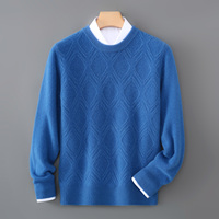 Pull en laine bleu pour homme à manches longues, mode décontractée automne-hiver, logo personnalisé OEM ODM