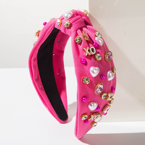 Elegante Fascia per Capelli Rossa e <span class=keywords><strong>Rosa</strong></span> da Donna con Cuore XO, Perle e Diamanti, Dolce Cerchietto per San Valentino, Accessorio per Capelli Stile Barocco - Product Image 3
