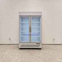 Congélateur vertical à double porte vitrée, refroidissement par air, contrôle numérique de la température, sans givre, 941L, bar