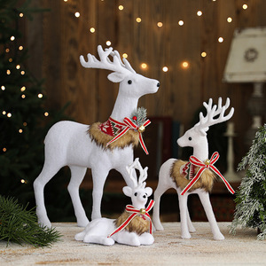 Adorno Navideño <span class=keywords><strong>de</strong></span> Reno Blanco Flocado al por Mayor con Diseño <span class=keywords><strong>de</strong></span> Lazo y Campana para Decoración <span class=keywords><strong>de</strong></span> Mesa y Ventana, Personalización Aceptable - Product Image 3