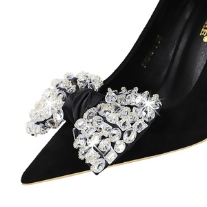 Zapatos de tacón alto de moda para mujer, de tacón fino, de ante, con punta poco profunda, lazo de diamantes de imitación, zapatos individuales - Product Image 6