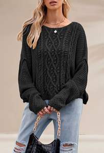 <strong>Women</strong> Custom Cable Knit Crewneck Pullover Sweaters <strong>Chunky</strong> Long Sleeve Tunic Sweater Warm Fall <strong>Jumper</strong> Top 2025 - Product Image 3