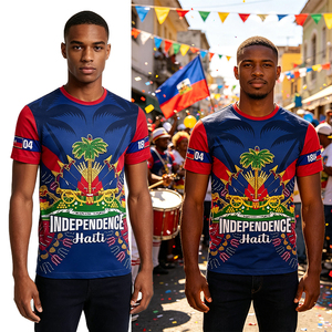 Haitian National <strong>Pride</strong> <strong>Tshirt</strong> 1804 Independence Day Haiti Flag Palm Crest Graphic Short Sleeve Daily Party Wear - Product Image 2