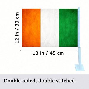 Drapeau de voiture irlandais, drapeau national IE avec clip de fenêtre, en polyester écologique, imprimé double face, décoration Baguette - Product Image 2