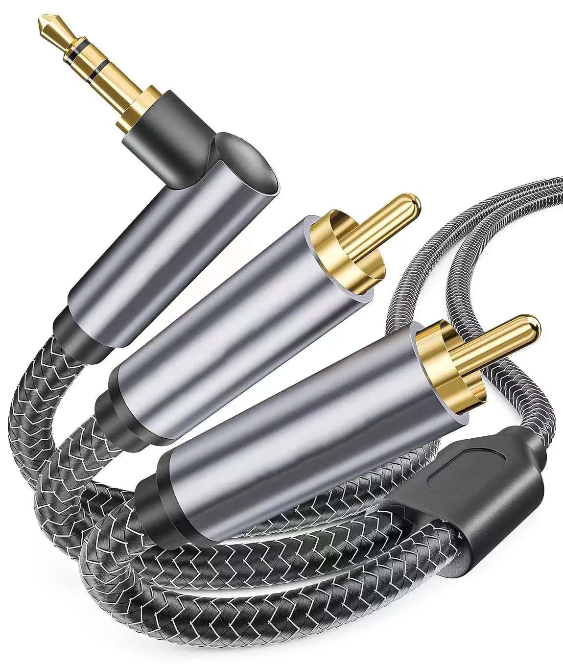 Séparateur Audio auxiliaire stéréo en Y de 3.5mm à RCA, Angle de câble de 3.5mm mâle à 2RCA mâle plaqué or