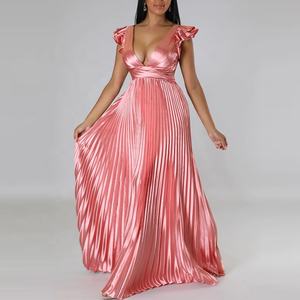 定制设计师时尚女性夏季批发女士长马克西褶女装优雅 - Product Image 4