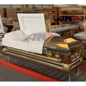 Роскошный металлический гроб ANA в американском стиле, покрытый золотом, с бархатной отделкой цвета миндаль - Product Image 6