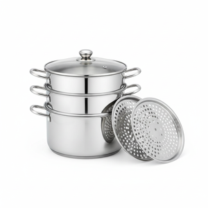 CASAMAX WL AS-8611 Set di Pentole a Vapore Ecologico in Acciaio Inox - Capacità 5L, 2 Livelli, Coperchio in Vetro - 24/26/28/30 CM - Product Image 2