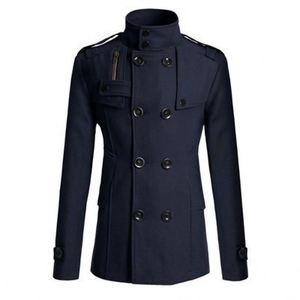 Manteau en laine pour hommes européens et américains, manteau en laine à double boutonnage de longueur moyenne, coupe slim, manteau tendance pour hommes - Product Image 5