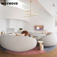 Meubles de cuisine modulaires modernes WAYMOVE, îlot élégant avec plan de travail en marbre, charnières en acrylique, évier et robinet