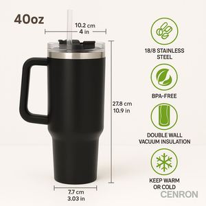 Stainless Steel Vacuum Insulated Tumbler <b>With</b> Handle And <b>Straw</b> 40oz Travel Mug Minimalist Design Multiple Colors - Product Image 2