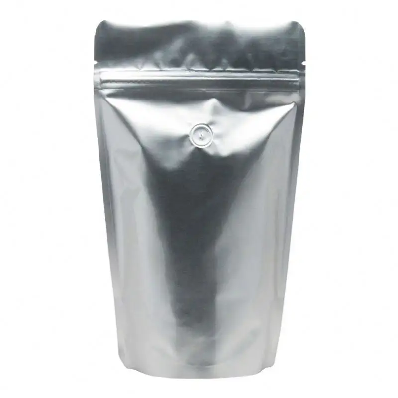 Sac debout en papier d'aluminium à impression personnalisée avec fermeture à glissière et valve pour l'emballage du café