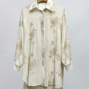 Camisas de Lino con Estampado Personalizado OEM ODM, Camisa Casual de Manga Larga Transpirable para Mujer, Moda de Verano - Product Image 2