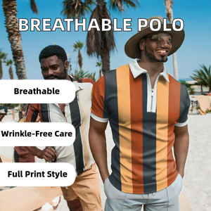 Chemises décontractées pour hommes à manches courtes, 100% polyester tissé, respirantes, anti-plis, imprimées intégralement, avec fermeture éclair et logo frontal, ODM - Product Image 2