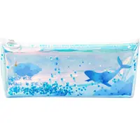 Holografik mavi okyanus balina payetler ile Drift kalem çantası temizle TPU kalem kutusu kırtasiye çantası sıvı Glitter makyaj çantası