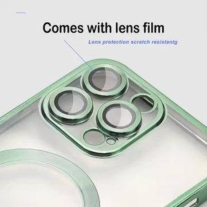 Coque de téléphone transparente en PC pour <span class=keywords><strong>iPhone</strong></span> 16 15 14 <span class=keywords><strong>Pro</strong></span> Max, plaquée électrolytiquement, antichoc et sécurisée avec support MagSafe – Vente en gros - Product Image 2