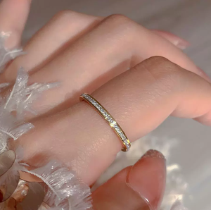 <b>Chunky</b> Layered Zircon <b>Ring</b> Stainless Steel Stacked Band Gold Plated Silver Tone Geometric Jewelry for Women - Product Image 2