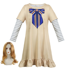 Vestido de cosplay M3GAN color caqui con estampado de corbata azul, disfraz para niñas para juegos de rol de anime - Product Image 1