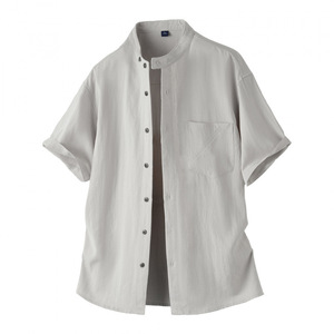 Chemises en lin pour hommes de qualité supérieure, personnalisées, <span class=keywords><strong>col</strong></span> <span class=keywords><strong>Mao</strong></span>, manches courtes, décontractées, respirantes, vente en gros TT - Product Image 1