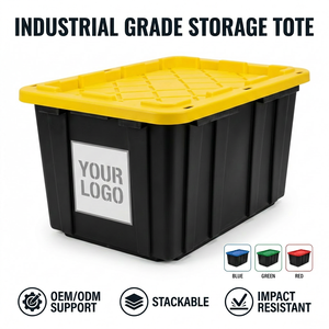 Heavy Duty <strong>Plastic</strong> Storage <strong>Bin</strong> with <strong>Lid</strong> Stackable Industrial Storage Tote Container Box for Home Garage Attic Organization - Product Image 1