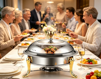 Bulk 6L Edelstahl Square Gas Chafing Dish Keramik Crown Herd Buffet Food Warmer für Hotel & Restaurant Dining Supplies