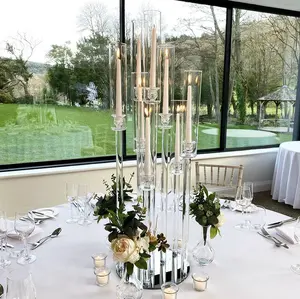 New 10 Arms Crystal Candleholder Glass Wedding Candelabra Centerpiece With Round Base
