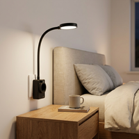 Lampe de lecture LED à prise européenne, lampe de chevet à intensité variable avec chargement USB/Type C et prise européenne, veilleuse flexible à col de cygne